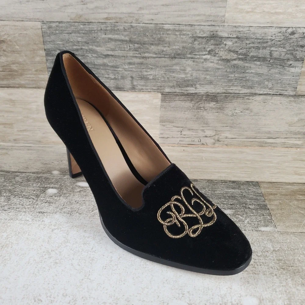 Lauren Ralph Lauren Corah Womens Pumps Sz 8.5 B Black Velvet Logo Stiletto Heel